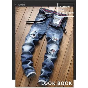 Ripped Jeans Mannen Casual Jeans Coated Slim Rechte Pijpen Broek Rok Biker Jeans Broek Mannelijke Denim Casual Broek Plus maat 38