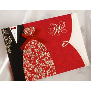 20pcs Traditionele Chinese Stijl Rode Trouwkaarten Kaarten met Enveloppen, Zwart & Rood, tuxedo & Dress Blank Wedding Kaarten
