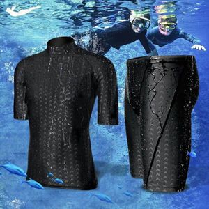 Mannen Korte Mouw Sharkskin Badpak Set Zwemmen Shirt + Shorts Surfen Duiken Strand Sneldrogende Mannen Badmode