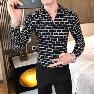 Britse Stijl Mannen Business Casual Shirts Camisa Masculina Lange Mouwen Slim Fit Plaid Shirt Streetwear Sociale Partij Blouse