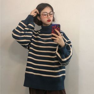 Turtelneck Trui Vrouwen Eenvoudige Gestreepte Lente Winter Ulzzang Womens Student Harajuku Zachte Chic Lady Jumpers