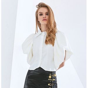Twotwinstyle Elegante Effen Shirt Voor Vrouwen Revers Vlinder Mouw Grote Maat Wit Blouse Vrouwelijke Lente Modieuze Kleding