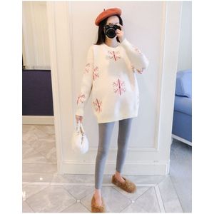 Explosion models maternity dress autumn and winter models snowflake pattern round neck solid color maternity sweater