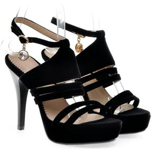 Qutaa Vrouwen Sandalen Dunne Super Hoge Hak Peep Toe Flock + Pu Slingback Strass Gesp Partij Gladiator Pumps Maat 34-39