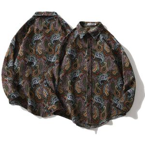 Ajzhy Vintage Shirt Jassen Heren Lange Mouwen Button Up Losse Oversized Winter Warme Jas Casual Mode Harajuku Hip Hop Kleding