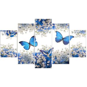 3D 5 PCS Combinatie Diamant Borduren, Kruissteek, ""Blauwe Vlinder & Bloem"", volledige Vierkante Diamanten Schilderen, Home Decoratie, KBL