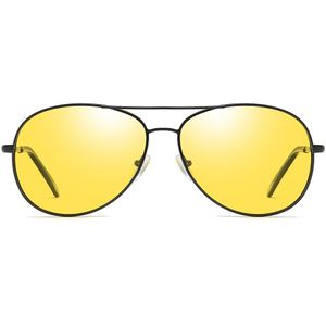 Dag Nachtzicht Zonnebril Mannen Ovale Dubbele Brug Rijden Goggles Geel Anti-Glare Aluminium Frame Driver Glazen Voor Carter