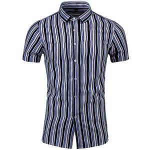 Casual Strand Streep Heren Dress Shirts Korte Mouw Blouse Party Sociale Mannen Shirts Blauw Rood Zomer Plus Size M-7XL