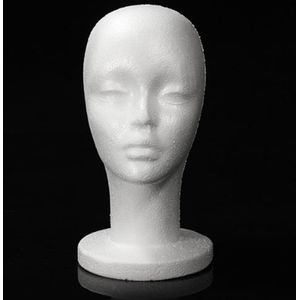 Vrouwelijke Witte Doorbuiging Hoofd Polystyreen Piepschuim Foam Hoofd Model Stand Pruik Haar Hoed Headset Mannequin Hoofd Display Stand Rack