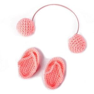 Pasgeboren Fotografie Props Hand Haak Baby Slippers + Headset Set Baby Foto Props Schoenen Fotografie Accessoires E06F