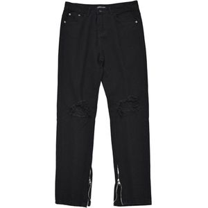 Mode Gaten Harajuku Zwarte Jeans Heren Split Rits Plus Size Denim Broek Trouseres Japanners Streetwear Casual Jean Homme
