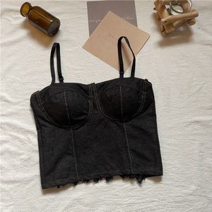 2022 Lente Mode Denim Tank Tops Vrouwen Mouwloze Slanke Dunne Korte Cropped Feminino Solid Basic Casual Jean Hemdje Vrouwelijke