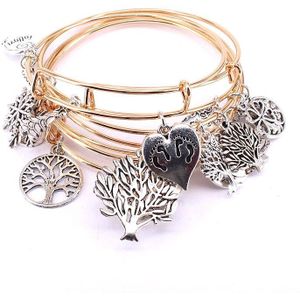 5Pcs Bangle Set Draad Armbanden Voor Vrouwen Meisjes Juwellen Gemengde Life Tree Charm Armbanden Uitbreidbaar Voor Kerstcadeau C038
