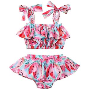 Watermeloen Print Pasgeboren Baby Meisje Bikini Kleding Badmode Badpak Baby Baby Ruche Tops Shorts Jurk 2 Pcs Outfit Set 0-24M