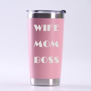 Vrouw Mom Boss Dubbelwandige Roestvrijstalen Mok Cup Fles Water Auto Cup Groene Bloem Print Logo Mok