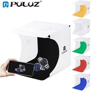 PULUZ 20*20cm Miniatuur Fotografie Studio Light Box Diffuser Softbox met 2 * LED 6 Kleur Achtergrond Lightbox tafelblad Schieten Kit