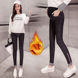 Elastische Winter Moederschap Broek Premama Vrouwen Plus Fluwelen Dikke Denim Broek Denim Maag Lift Goud Fluwelen Zwangerschap Jeans