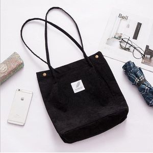 Hoge Capaciteit Vrouwen Corduroy Tote Dames Casual Effen Kleur Schoudertas Opvouwbare Herbruikbare Vrouwen Winkelen Strandtas