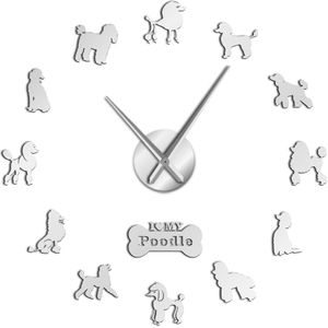 Voor Poedel Lover 3D Diy Lange Handen Wandklok Hond Club Mode Decoratie Met Leuke Bone Dieren Winkel Ornament klok Horloge