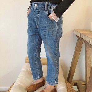 Herfst Koreaanse Kinderkleding Meisjes Mode Kleine Split Slanke Straight Casual Jeans