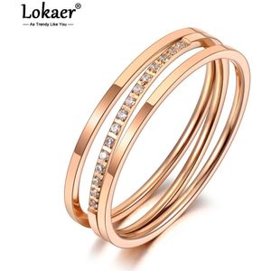 Lokaer Titanium Rvs Mozaïek Rhinestone Cross Ringen Luxe Rose Gold Cz Crystal Wedding Ring Voor Vrouwen R20032