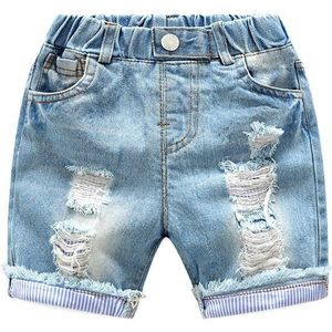 Baby Jongens Gaten Jeans Shorts Broek Kinderen Zomer Lichtblauw Denim Shorts Voor Jongen Elastische Taille Katoen Kinderen Kleding, 2-6Y