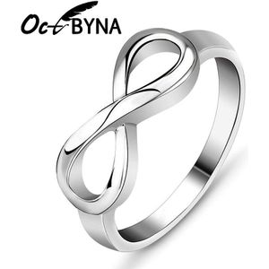 Octbyna Verkoop Charme Mode Legering Vinger Ringen Zilveren Kleur Infinity Statement Ring Voor Vrouwen Bruiloft Sieraden