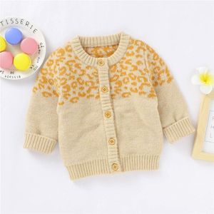 3M-24M Baby Baby Meisje Luipaard Print Trui Jas Lange Mouw O-hals Button Knit Vest Peuter Meisjes tops Voor Herfst Winter