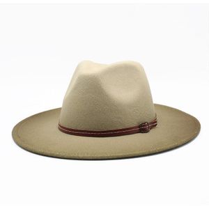 Brede Rand Fedora Hoed Vrouwen Mannen Imitatie Wol Vilten Hoeden 2-Kleur Gradiënt Panama Fedora Chapeau sombrero