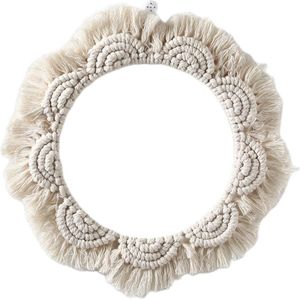 Wall Hanging Mirror Boho Mirror with Fringe Round Mirror Art Ornament for Apartment Living Room Bedroom Dorm Entryway