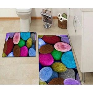 Anders Roze Rozen Zwarte Steen Gekleurde Rozen Bloemen 3d Print Non Slip Microfiber 2 stuk Badmat set voor Badkamer 90x60 cm 50x60 cm