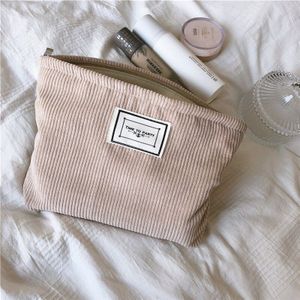 Purdored 1 Pc Zachte Corduroy Make-Up Tas Voor Vrouwen Grote Effen Kleur Cosmetische Bag Travel Make-Up Organizer Meisje Schoonheid case
