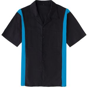 Zwart Rockabilly Shirt Korte Mouwen Katoen Plus Size Mannen Shirts ST121 Heren Korte Mouw Zomer Shirt