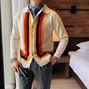 Contrast Stiksels Streep Trui Hombre Botones Mannen Toevallige Trui Mode Revers Lange Mouwen Vest Truien Casaco Masculino