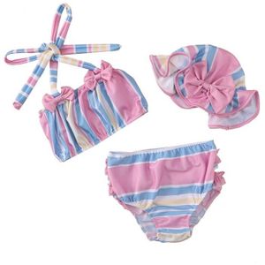 3 Stuks Kids Badpak Stippen/Streep Print Gladiatorschoen Bikini Set Met Cap Voor Meisje Zomer Strand Zwemmen badpakken 2022