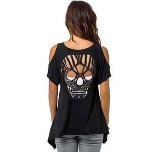 Vrouwen Koude Schouder Korte Mouw T-shirt Cut Hollow Schedel Backless Blouse Casual Tank Tops Dames Backless Out Back Tanks Top