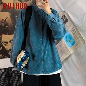 Ruihuo Corduroy Harajuku Shirts Voor Mannen Koreaanse Mode Kleding Mannen Shirt Lange Mouw Heren Shirts Casual Slim Fit M-2XL