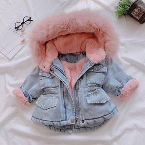 Winterjas Voor Meisje Peuter Kids Baby Meisjes Hooded Faux Fur Fleece Warme Dikke Denim Jas Uitloper Wollen Jas Houden warme Dikke Jas