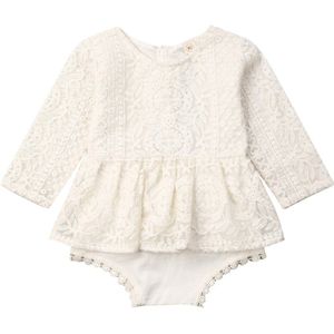 Pasgeboren Baby Baby Meisjes Lange Mouw Kant Bloem Tutu Jurk Bodysuit Outfits Kleding Leuke Mooie Kleding Een Stuk 0- 24M