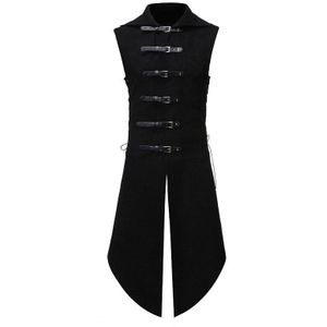 Black Gothic Steampunk Vest Mannen Slim Fit Mouwloze Tailcoat Vest Mannen Middeleeuwse Victoriaanse Cosplay Pak Vest Gilet