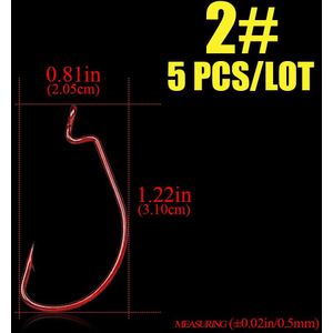 1 pack offset worm haken rode ogen ringen 5/0 #-6 # vishaken voor karper Staart gamakatsu