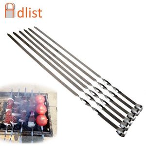 21.6 &#39;&#39;55Cm Bbq Spiesjes Roestvrij Staal Grote Platte Barbecue Naald Spies Set Shish Kabob Metalen Handvat Outdoor Vorken tool 6-12Pc