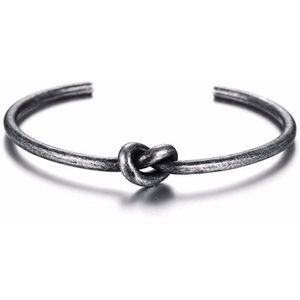 Vnox Minimalistische Knoop Manchet Bangle Voor Vrouwen Mannen Black Tone Rvs Vintage Eenvoudige Pols Sieraden