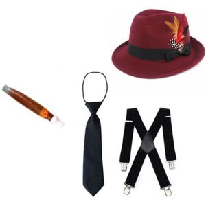 20 S 1920 S Mannen Vrouwen Halloween Kostuums Volwassen Kinderen Gangster Fancy Dress Set Hoed Tie Bracescigar