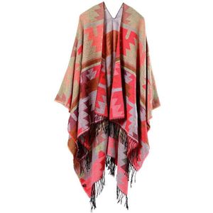 vrouwen Reizen Sjaal Vest Poncho Cape Deken Mantel Wrap Shawl Coat Indian dik imitatie kasjmier Kwastje Sjaal