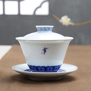 China blauw-wit porselein gaiwan keramische terrine cup schotel thee kom kop kom set Chinese kungfu thee beker deksel voor thee party