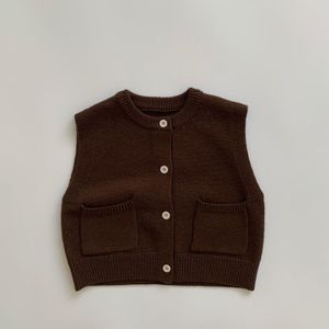 Kinderen Katoenen Gebreide Vest Effen Baby O-hals Trui Jongens Enkele Breasted Jas Gebreide Vest Meisjes Mouwloze Gebreide Tops