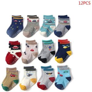 12 Paar/set Peuter Baby Katoenen Sokken Elastische Anti Slip Sokken Voor Jongens Meisjes P31B