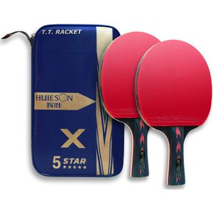 Huieson 2Pcs Upgraded 5 Star Tafeltennis Racket Carbon Lichtgewicht Krachtige Ping Pong Bat &amp; Ballen Set Draagbare sport 8
