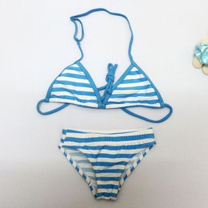 Zomer Meisjes Split Twee Stukken Badmode Meisjes Nauwsluitende Elastische Streep Badpak, Kinderen Leuke Naval Streep Bikini